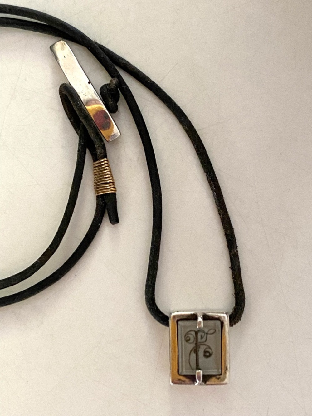 Vintage Custom Jeanine Payer Necklace, Sterling Silver, Black Leather, 16"
